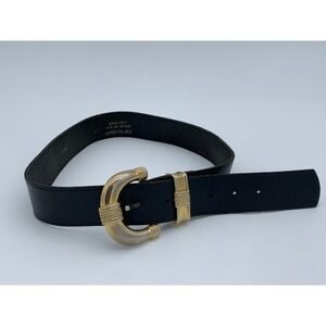 Vintage Richards Leather Belt UK Heavy Gold Buckle Black S M